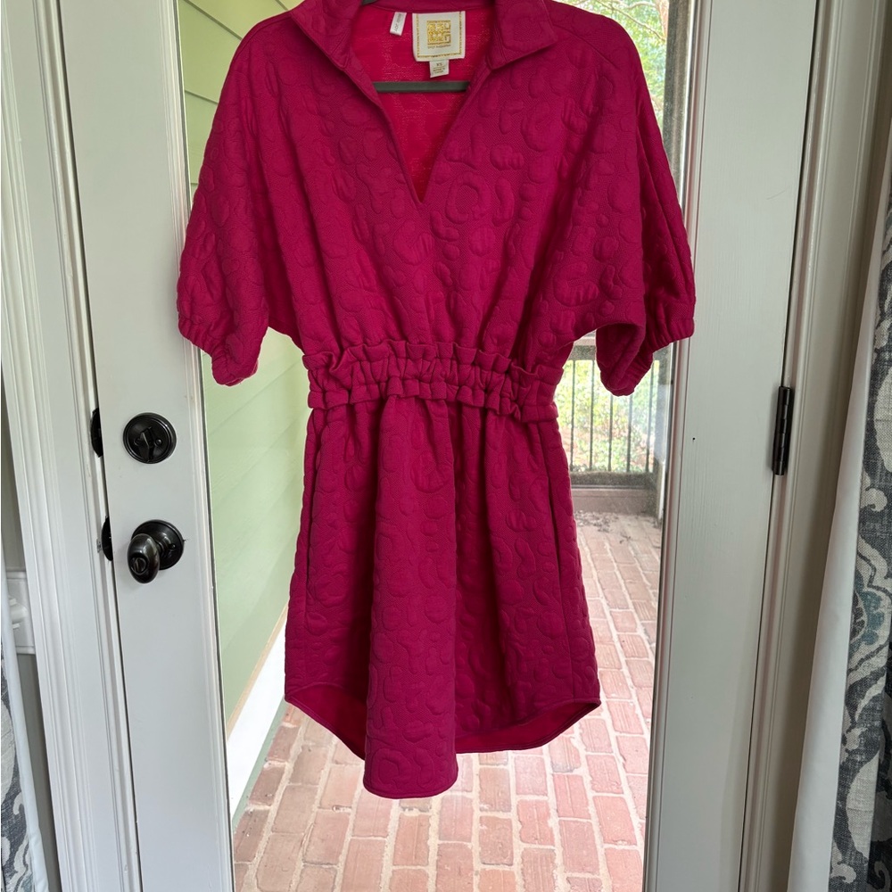 Pink Textured Short Sleeve Dress